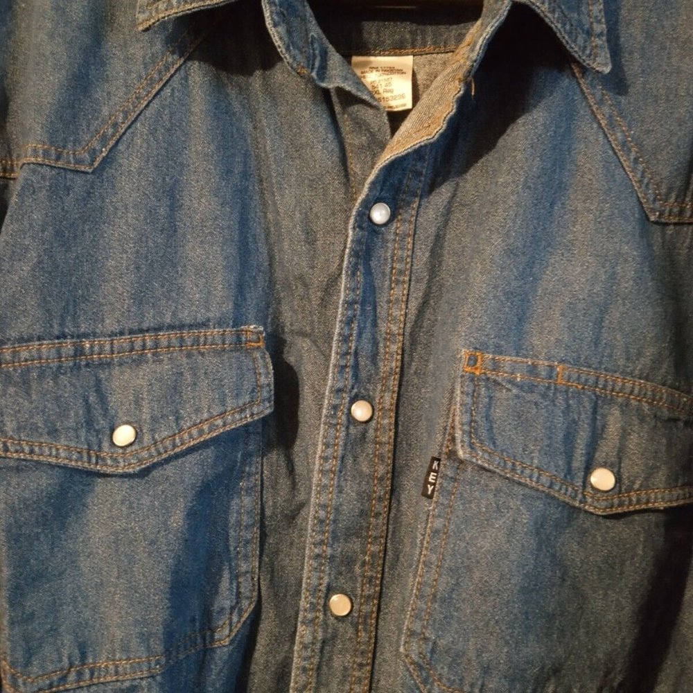 Key Men’s Western Pearl Snap Denim Button Up Size 2XL Regular Blue Denim Vintage - Picture 2 of 4